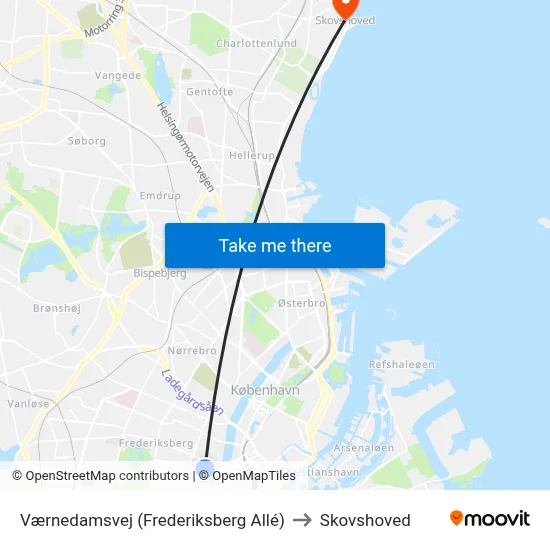 Værnedamsvej (Frederiksberg Allé) to Skovshoved map