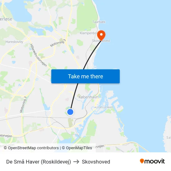 De Små Haver (Roskildevej) to Skovshoved map