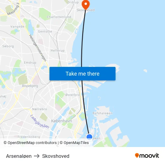 Arsenaløen to Skovshoved map