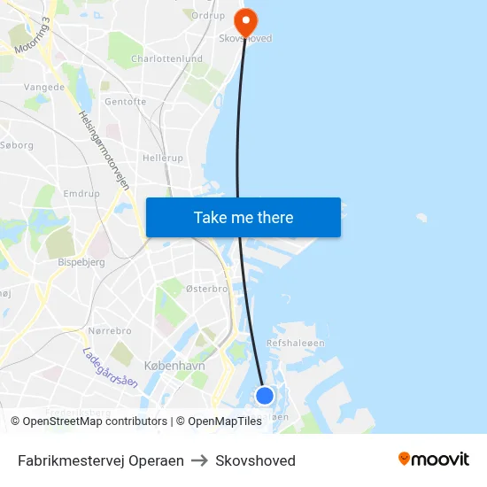Fabrikmestervej Operaen to Skovshoved map