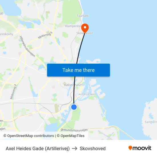 Axel Heides Gade (Artillerivej) to Skovshoved map