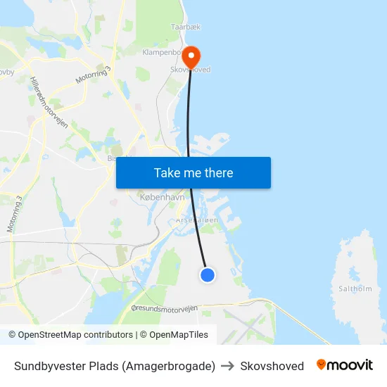 Sundbyvester Plads (Amagerbrogade) to Skovshoved map