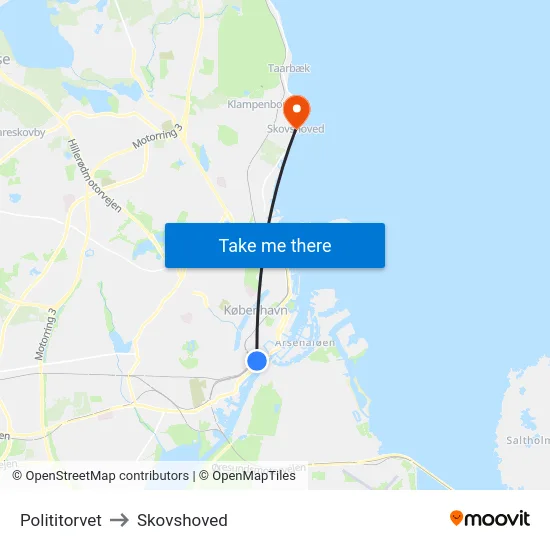 Polititorvet to Skovshoved map