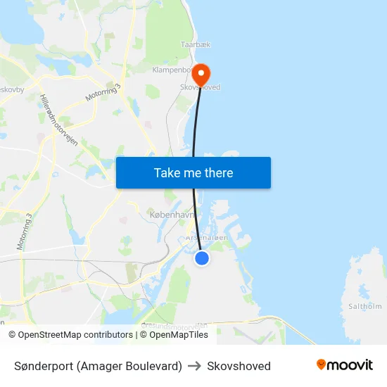 Sønderport (Amager Boulevard) to Skovshoved map