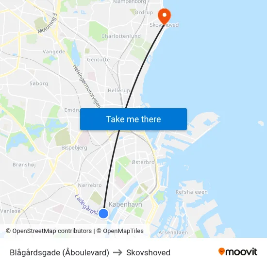 Blågårdsgade (Åboulevard) to Skovshoved map