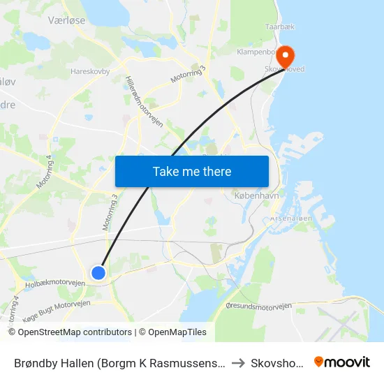 Brøndby Hallen (Borgm K Rasmussens Blvd) to Skovshoved map