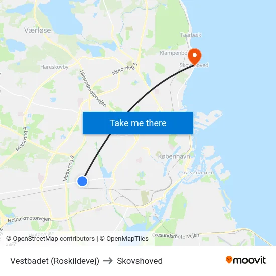 Vestbadet (Roskildevej) to Skovshoved map