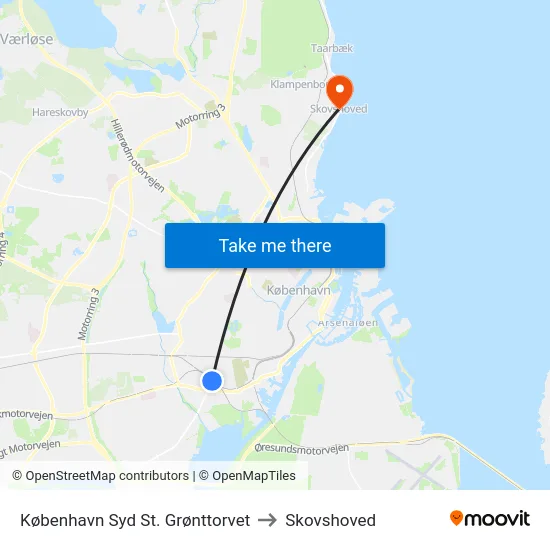 København Syd St. Grønttorvet to Skovshoved map