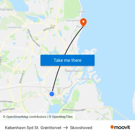 København Syd St. Grønttorvet to Skovshoved map