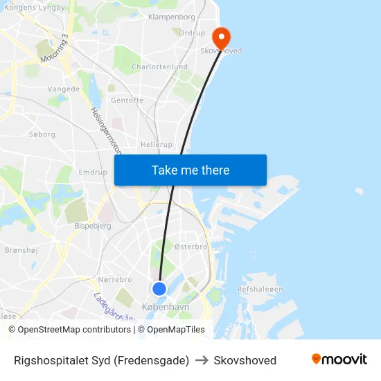 Rigshospitalet Syd (Fredensgade) to Skovshoved map