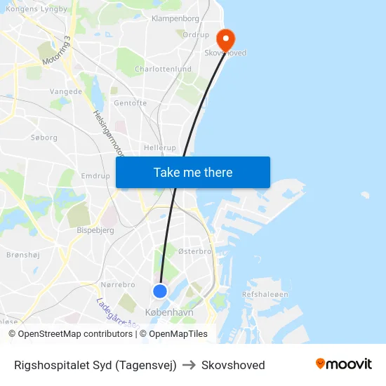 Rigshospitalet Syd (Tagensvej) to Skovshoved map