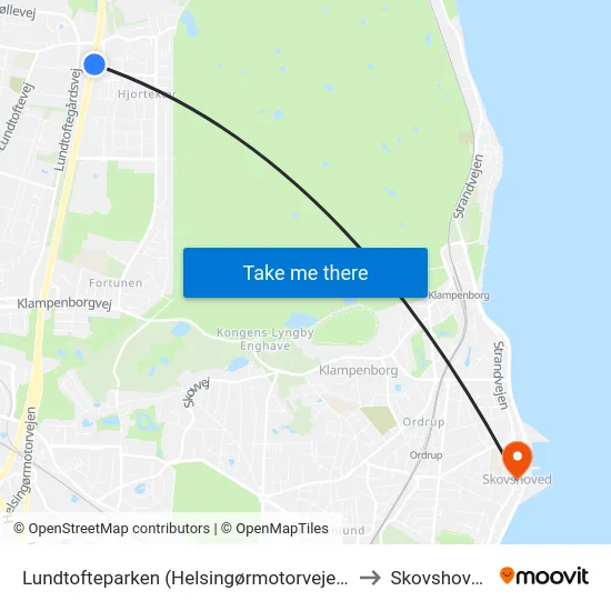 Lundtofteparken (Helsingørmotorvejen) to Skovshoved map