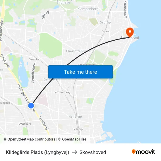 Kildegårds Plads (Lyngbyvej) to Skovshoved map