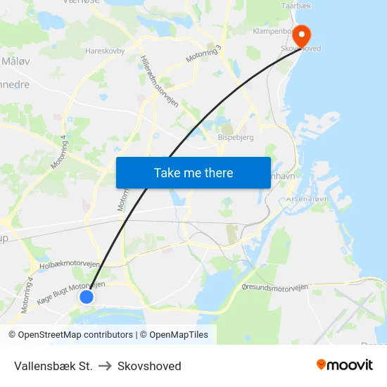 Vallensbæk St. to Skovshoved map