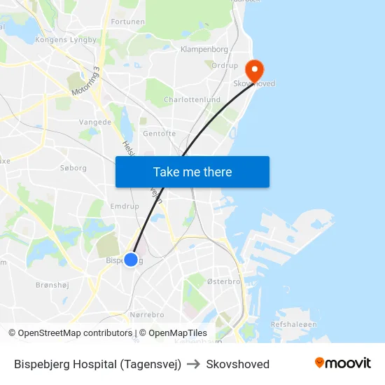 Bispebjerg Hospital (Tagensvej) to Skovshoved map