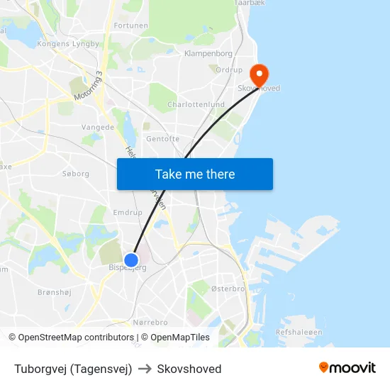 Tuborgvej (Tagensvej) to Skovshoved map