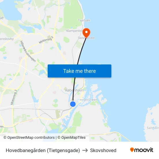 Hovedbanegården (Tietgensgade) to Skovshoved map
