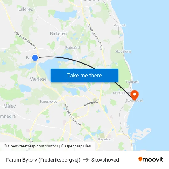 Farum Bytorv (Frederiksborgvej) to Skovshoved map