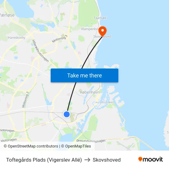 Toftegårds Plads (Vigerslev Allé) to Skovshoved map