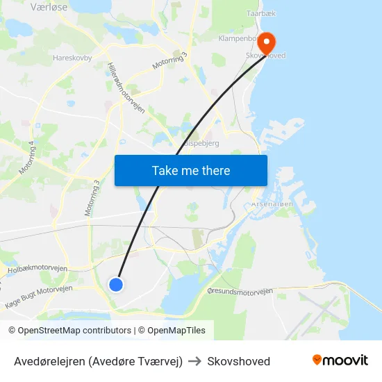 Avedørelejren (Avedøre Tværvej) to Skovshoved map