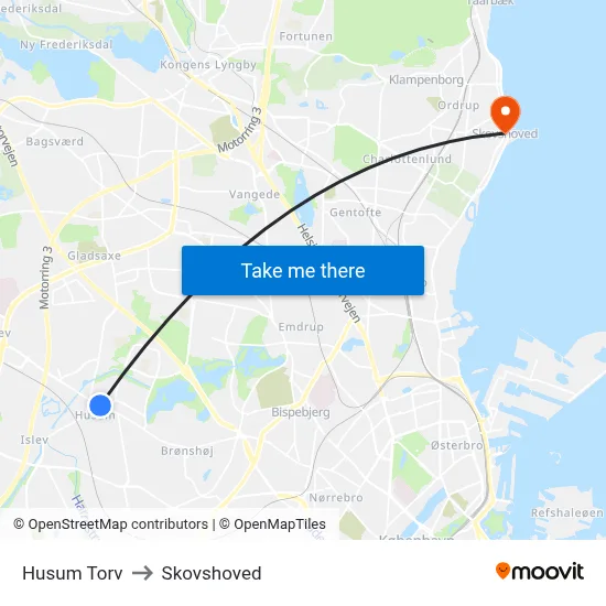 Husum Torv to Skovshoved map