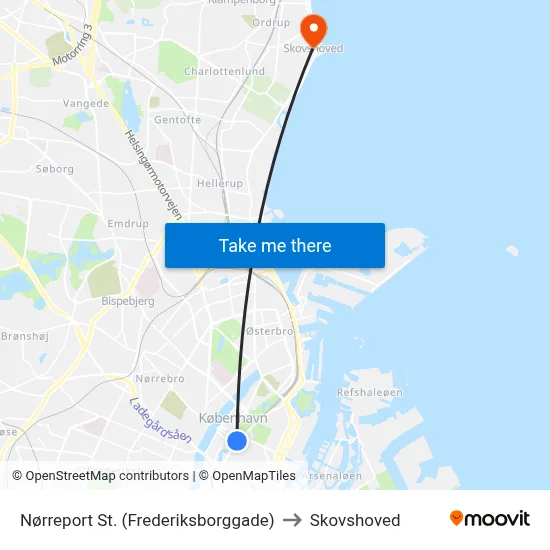 Nørreport St. (Frederiksborggade) to Skovshoved map