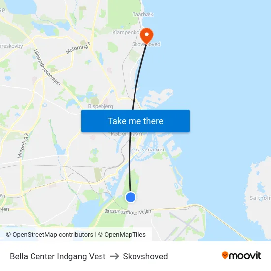 Bella Center Indgang Vest to Skovshoved map