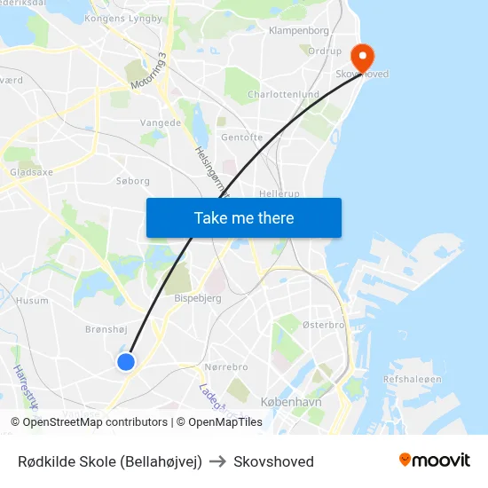 Rødkilde Skole (Bellahøjvej) to Skovshoved map