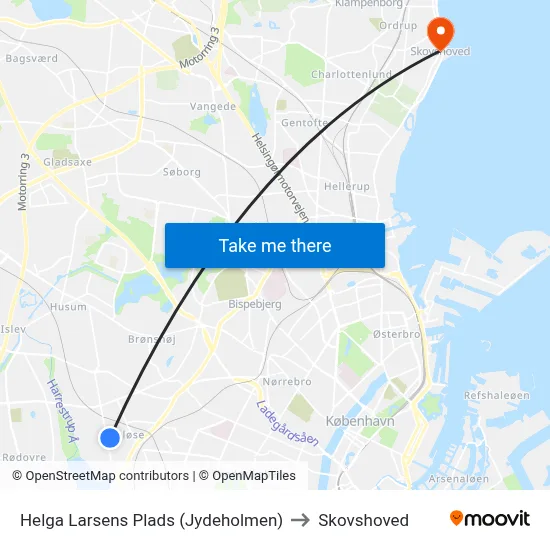 Helga Larsens Plads (Jydeholmen) to Skovshoved map