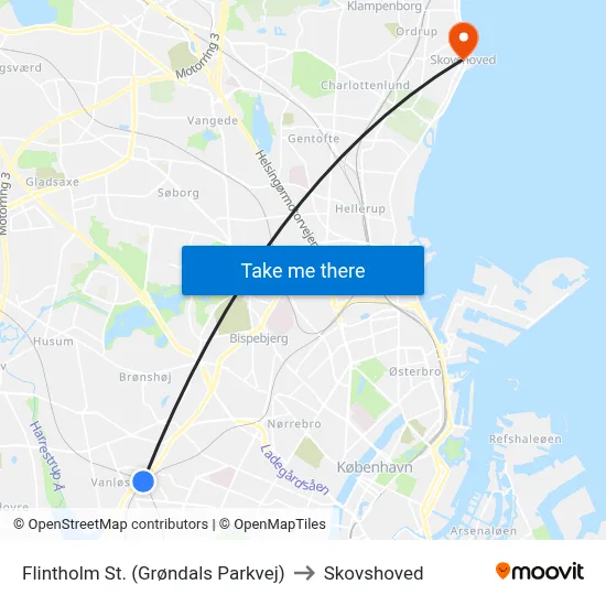 Flintholm St. (Grøndals Parkvej) to Skovshoved map
