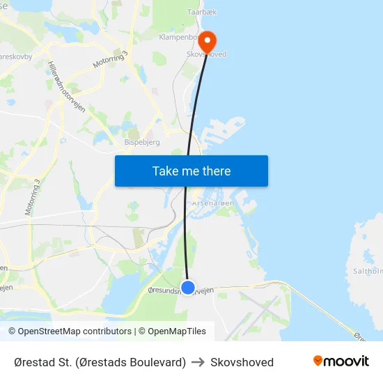 Ørestad St. (Ørestads Boulevard) to Skovshoved map