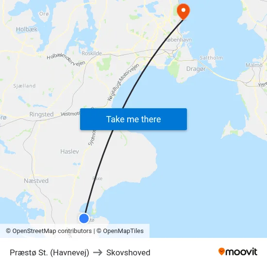 Præstø St. (Havnevej) to Skovshoved map