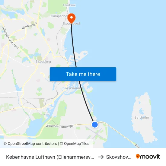 Københavns Lufthavn (Ellehammersvej) to Skovshoved map