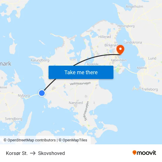 Korsør St. to Skovshoved map