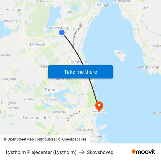 Lystholm Plejecenter (Lystholm) to Skovshoved map