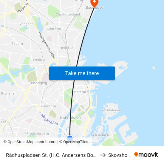 Rådhuspladsen St. (H.C. Andersens Boulevard) to Skovshoved map