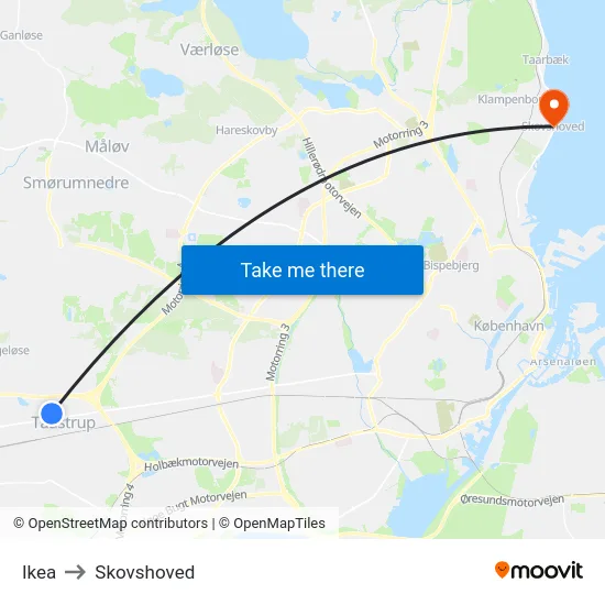 Ikea to Skovshoved map