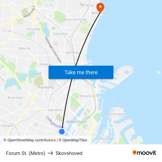 Forum St. (Metro) to Skovshoved map