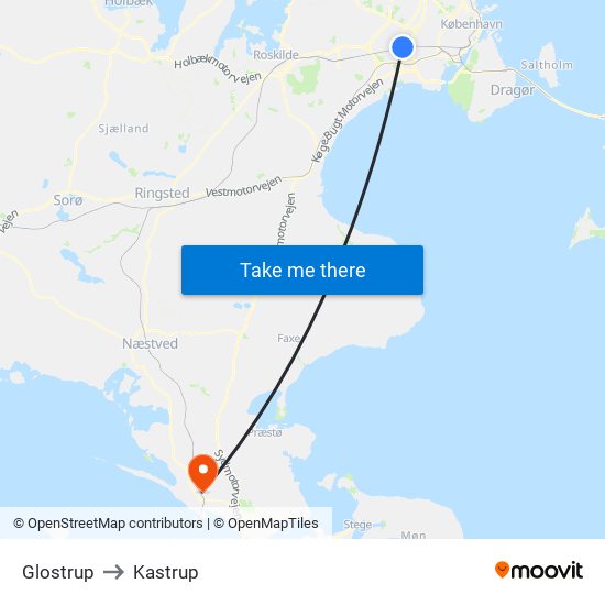 Glostrup to Kastrup map