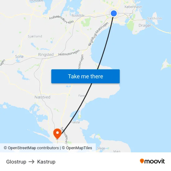 Glostrup to Kastrup map