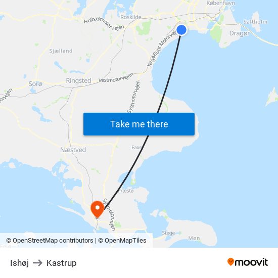 Ishøj to Kastrup map