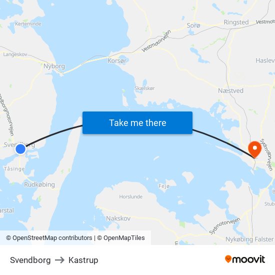 Svendborg to Kastrup map