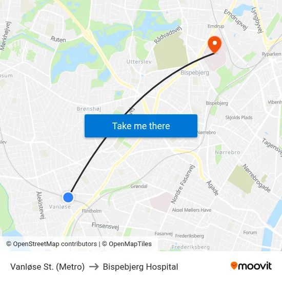 Vanløse St. (Metro) to Bispebjerg Hospital map