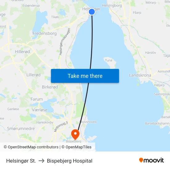 Helsingør St. to Bispebjerg Hospital map