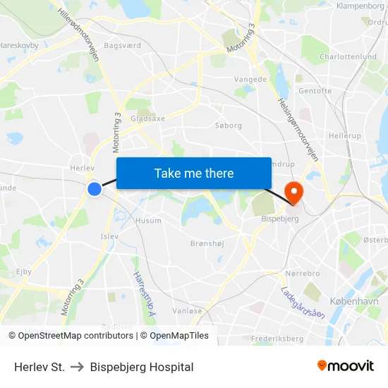 Herlev St. to Bispebjerg Hospital map