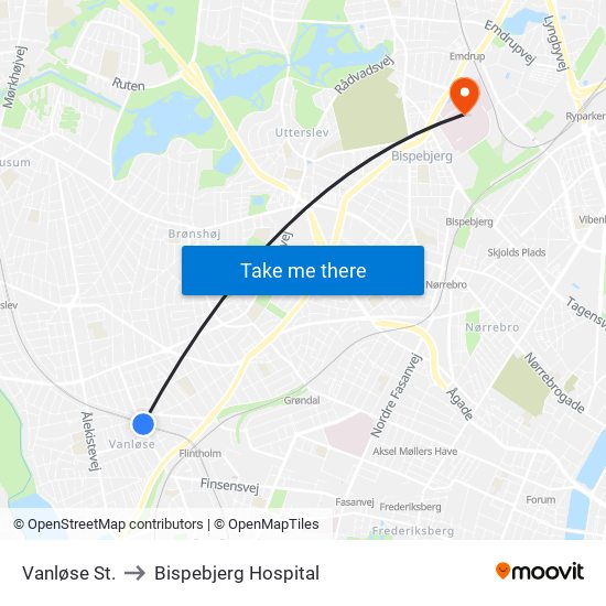 Vanløse St. to Bispebjerg Hospital map