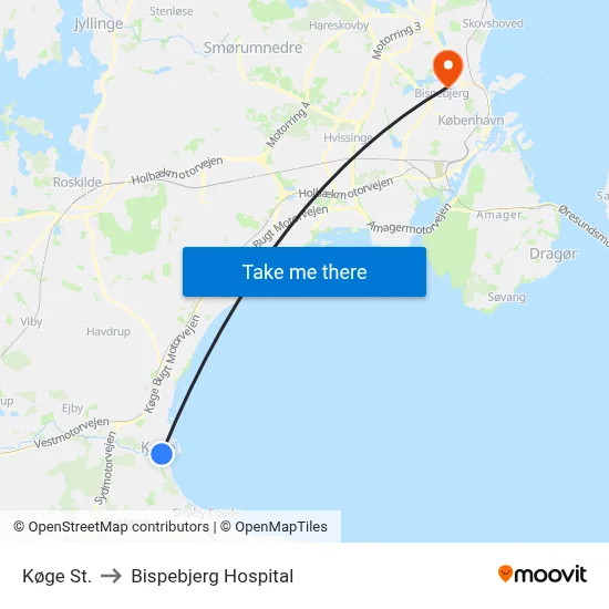 Køge St. to Bispebjerg Hospital map