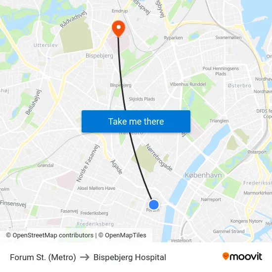 Forum St. (Metro) to Bispebjerg Hospital map
