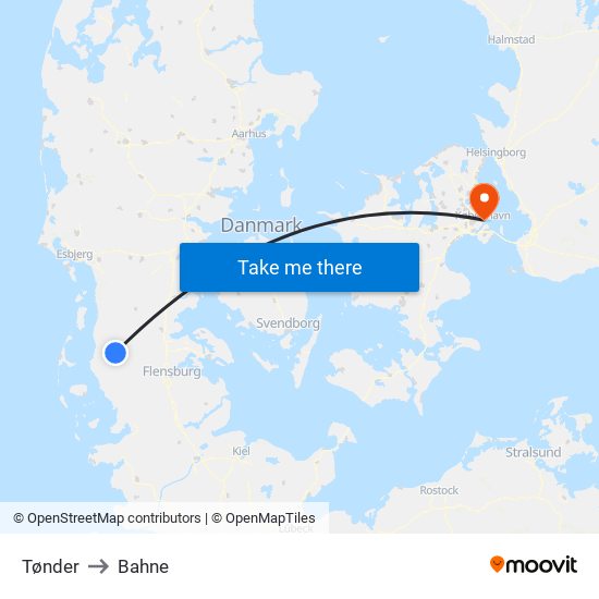 Tønder to Bahne map