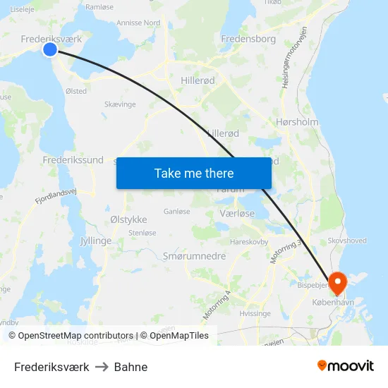 Frederiksværk to Bahne map
